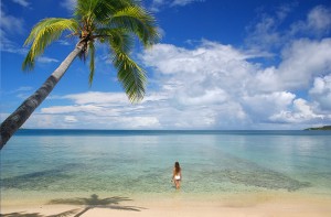 Woman on beach in Fiji