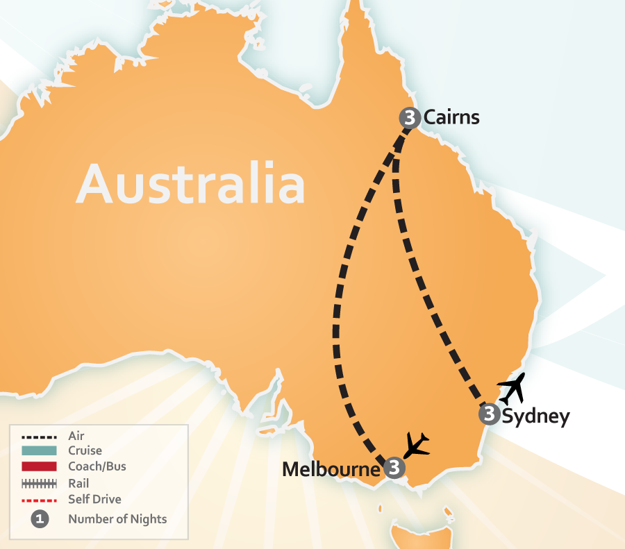 Australia Deal Map Cairns, Sydney and Melbourne