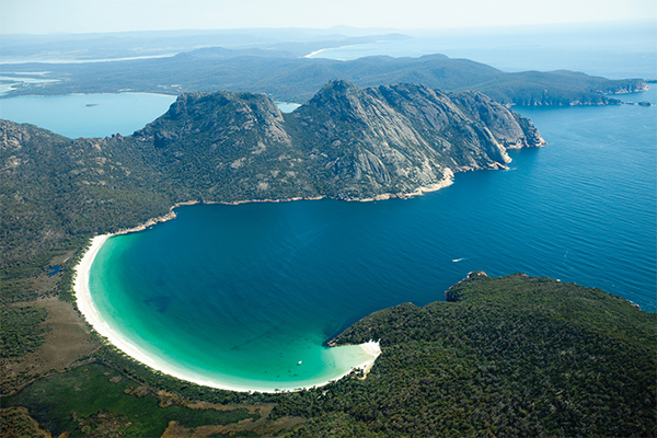 Aerial of Wineglass Bay credit Tourism Tasmania