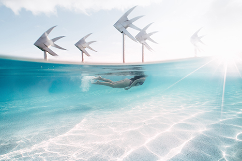 Girl swimming underwater in Cairns Lagoon