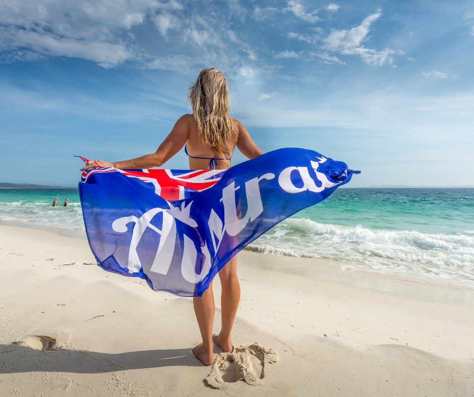 Woman with Australia Flag at the beach